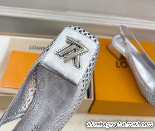 Cheap Price Louis Vuitton Shake Slingback Pumps 3cm in Metallic Perforated Leather 1AD0BX Silver