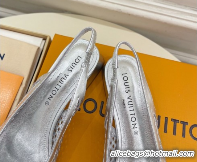 Cheap Price Louis Vuitton Shake Slingback Pumps 3cm in Metallic Perforated Leather 1AD0BX Silver