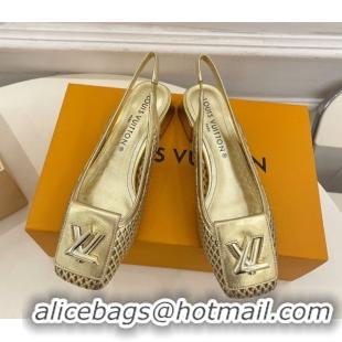 Big Discount Louis Vuitton Shake Slingback Pumps 3cm in Metallic Perforated Leather 1AD0BX Gold