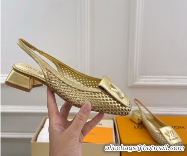 Big Discount Louis Vuitton Shake Slingback Pumps 3cm in Metallic Perforated Leather 1AD0BX Gold