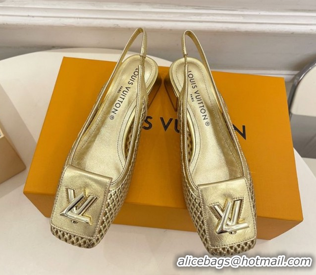 Big Discount Louis Vuitton Shake Slingback Pumps 3cm in Metallic Perforated Leather 1AD0BX Gold