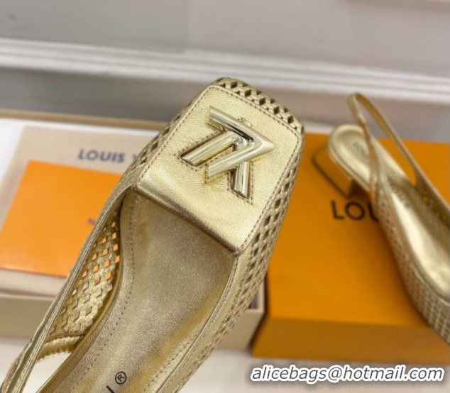 Big Discount Louis Vuitton Shake Slingback Pumps 3cm in Metallic Perforated Leather 1AD0BX Gold