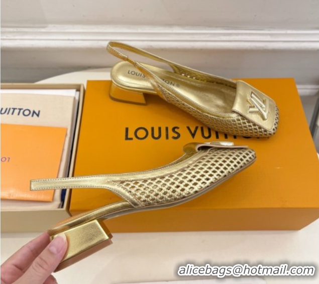Big Discount Louis Vuitton Shake Slingback Pumps 3cm in Metallic Perforated Leather 1AD0BX Gold
