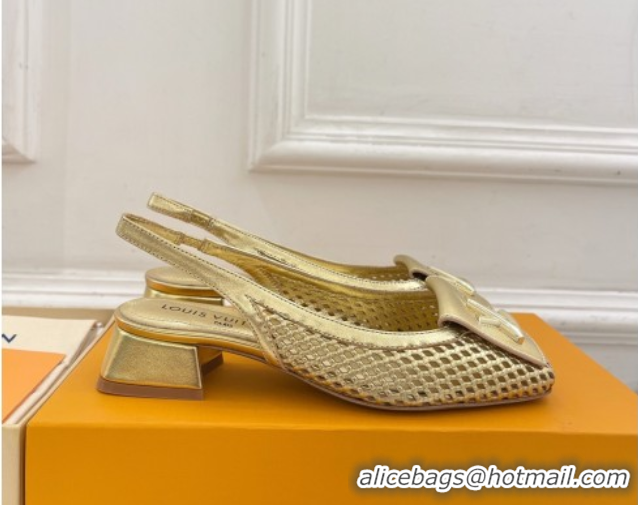 Big Discount Louis Vuitton Shake Slingback Pumps 3cm in Metallic Perforated Leather 1AD0BX Gold