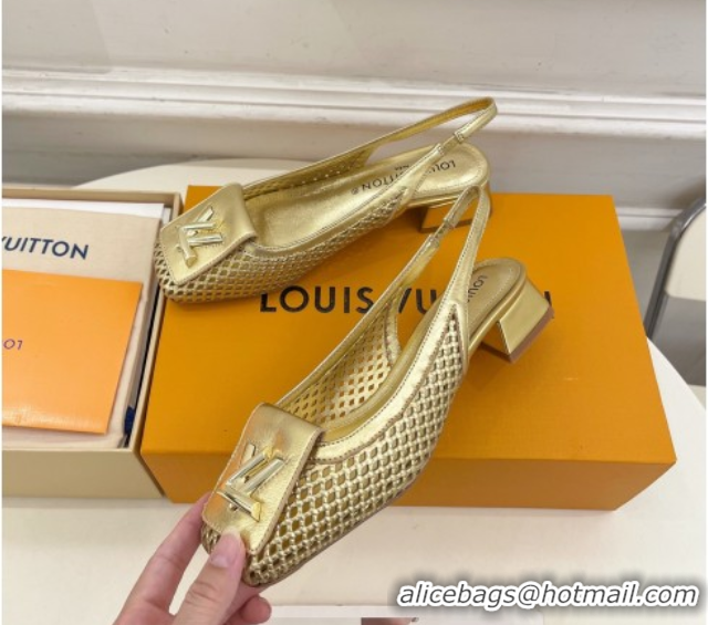 Big Discount Louis Vuitton Shake Slingback Pumps 3cm in Metallic Perforated Leather 1AD0BX Gold