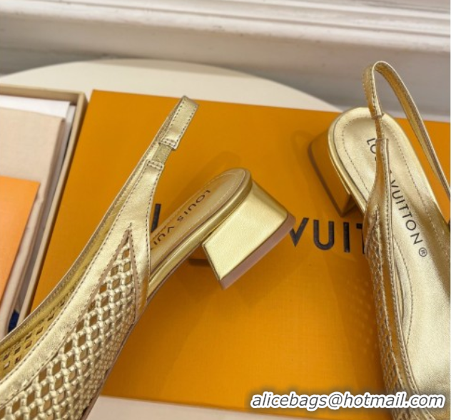 Big Discount Louis Vuitton Shake Slingback Pumps 3cm in Metallic Perforated Leather 1AD0BX Gold