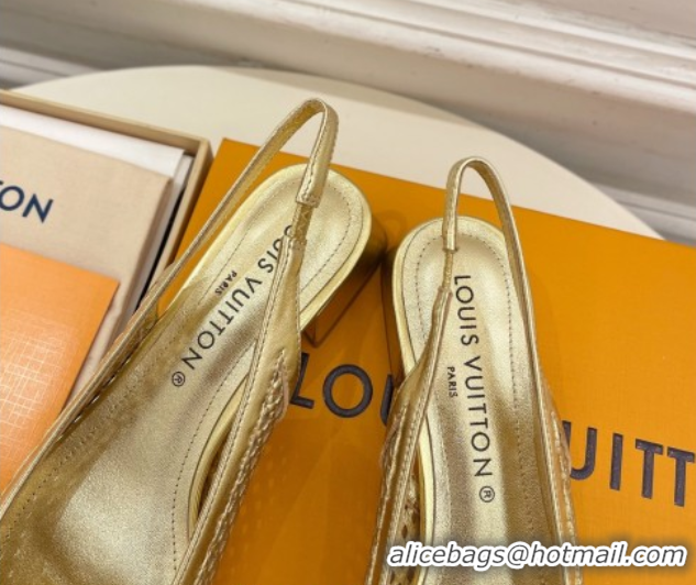 Big Discount Louis Vuitton Shake Slingback Pumps 3cm in Metallic Perforated Leather 1AD0BX Gold