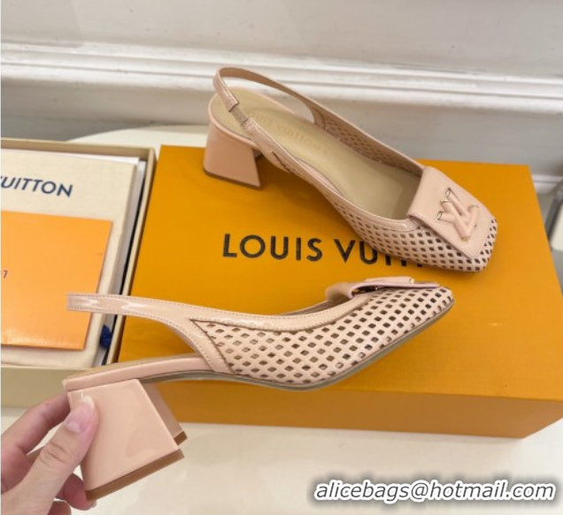 Unique Discount Louis Vuitton Shake Slingback Pumps 5.5cm in Patent Perforated Leather 1AD0BX Beige