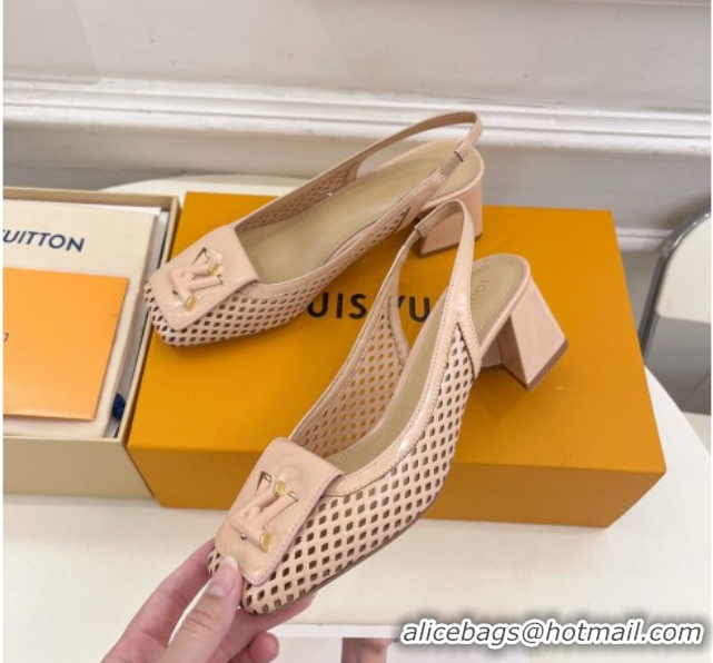 Unique Discount Louis Vuitton Shake Slingback Pumps 5.5cm in Patent Perforated Leather 1AD0BX Beige