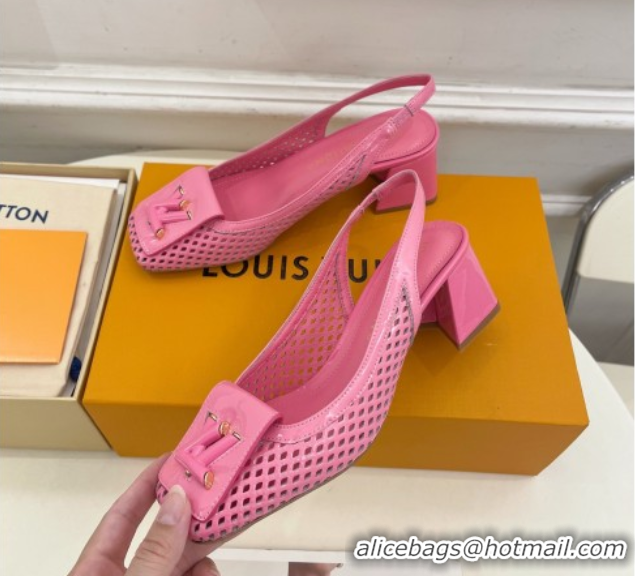 Duplicate Louis Vuitton Shake Slingback Pumps 5.5cm in Patent Perforated Leather 1AD0BX Pink 0829096
