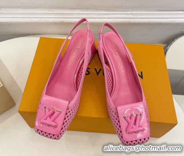 Duplicate Louis Vuitton Shake Slingback Pumps 5.5cm in Patent Perforated Leather 1AD0BX Pink 0829096