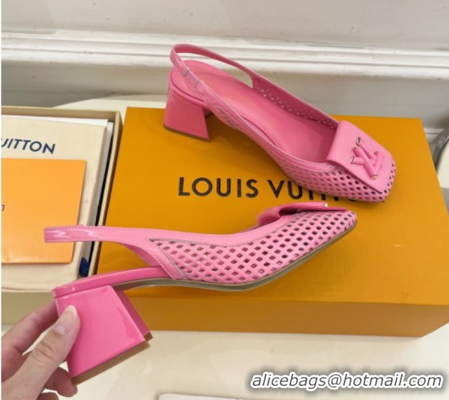 Duplicate Louis Vuitton Shake Slingback Pumps 5.5cm in Patent Perforated Leather 1AD0BX Pink 0829096