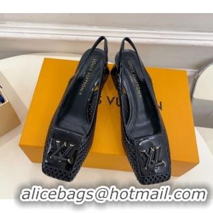 1:1 aaaaa Louis Vuitton Shake Slingback Pumps 5.5cm in Patent Perforated Leather 1AD0BX Black 0829097