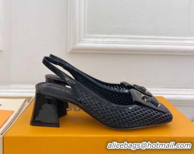 1:1 aaaaa Louis Vuitton Shake Slingback Pumps 5.5cm in Patent Perforated Leather 1AD0BX Black 0829097