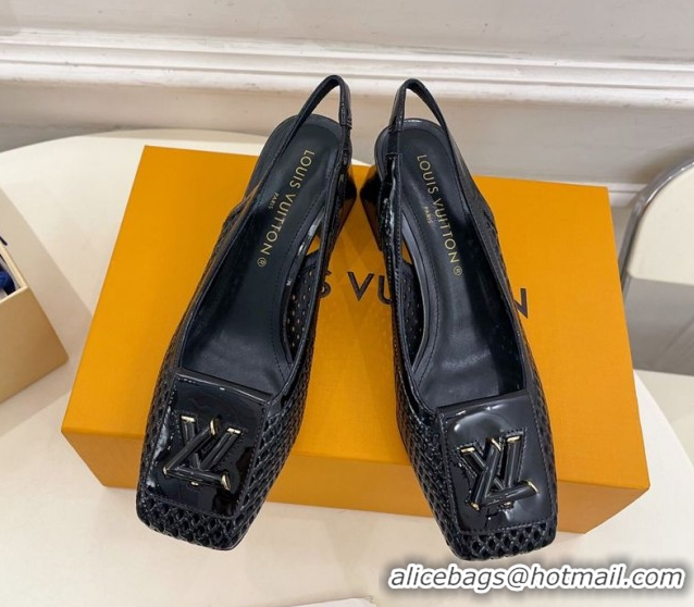1:1 aaaaa Louis Vuitton Shake Slingback Pumps 5.5cm in Patent Perforated Leather 1AD0BX Black 0829097