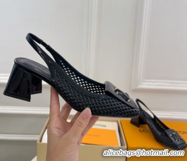 1:1 aaaaa Louis Vuitton Shake Slingback Pumps 5.5cm in Patent Perforated Leather 1AD0BX Black 0829097