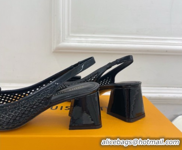 1:1 aaaaa Louis Vuitton Shake Slingback Pumps 5.5cm in Patent Perforated Leather 1AD0BX Black 0829097