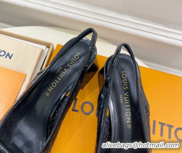 1:1 aaaaa Louis Vuitton Shake Slingback Pumps 5.5cm in Patent Perforated Leather 1AD0BX Black 0829097