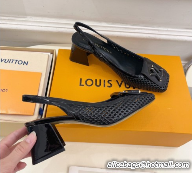 1:1 aaaaa Louis Vuitton Shake Slingback Pumps 5.5cm in Patent Perforated Leather 1AD0BX Black 0829097