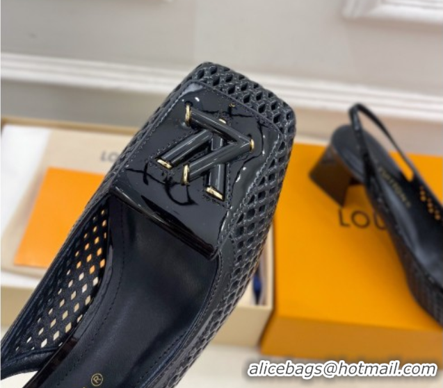 1:1 aaaaa Louis Vuitton Shake Slingback Pumps 5.5cm in Patent Perforated Leather 1AD0BX Black 0829097