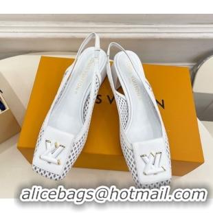 Shop Cheap Louis Vuitton Shake Slingback Pumps 5.5cm in Patent Perforated Leather 1AD0BX White 0829098