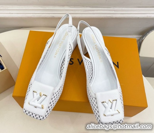 Shop Cheap Louis Vuitton Shake Slingback Pumps 5.5cm in Patent Perforated Leather 1AD0BX White 0829098