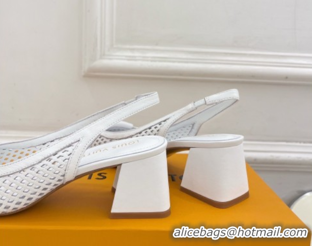 Shop Cheap Louis Vuitton Shake Slingback Pumps 5.5cm in Patent Perforated Leather 1AD0BX White 0829098