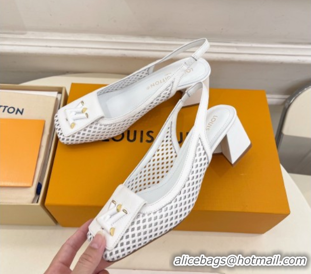 Shop Cheap Louis Vuitton Shake Slingback Pumps 5.5cm in Patent Perforated Leather 1AD0BX White 0829098