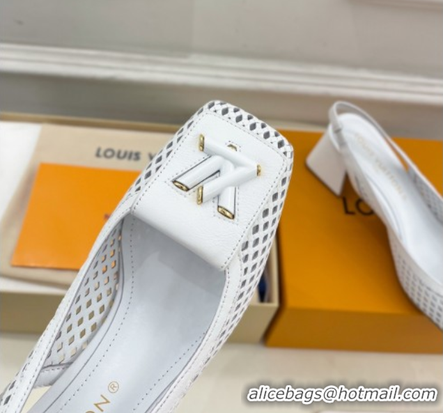 Shop Cheap Louis Vuitton Shake Slingback Pumps 5.5cm in Patent Perforated Leather 1AD0BX White 0829098