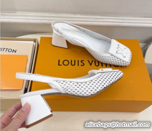 Shop Cheap Louis Vuitton Shake Slingback Pumps 5.5cm in Patent Perforated Leather 1AD0BX White 0829098
