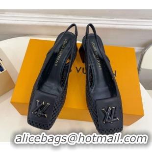 Hot Style Louis Vuitton Shake Slingback Pumps 5.5cm in Perforated Calf Leather 1AD0BX Black 0829099