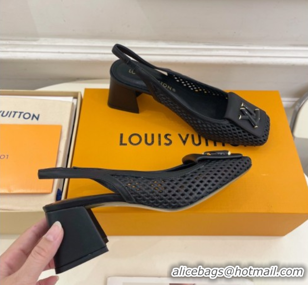 Hot Style Louis Vuitton Shake Slingback Pumps 5.5cm in Perforated Calf Leather 1AD0BX Black 0829099