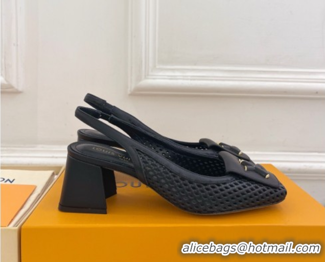 Hot Style Louis Vuitton Shake Slingback Pumps 5.5cm in Perforated Calf Leather 1AD0BX Black 0829099