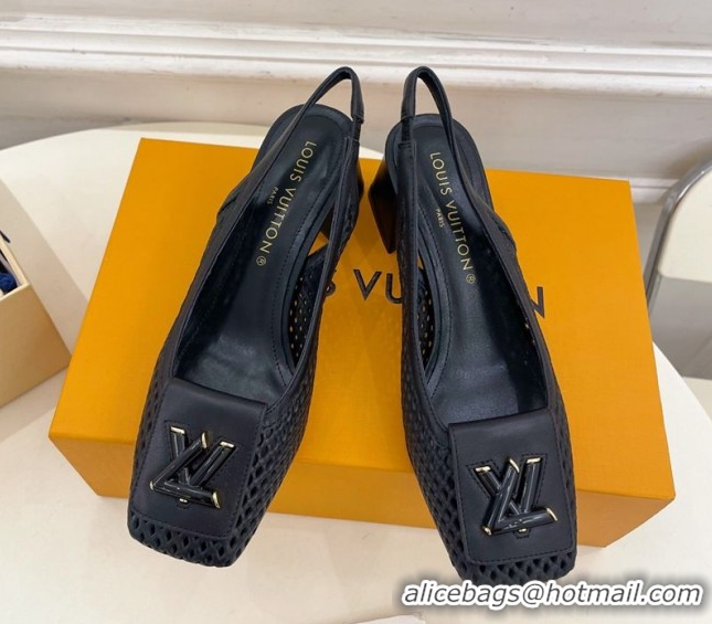 Hot Style Louis Vuitton Shake Slingback Pumps 5.5cm in Perforated Calf Leather 1AD0BX Black 0829099