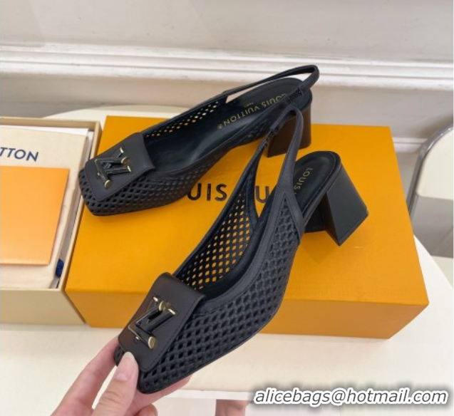 Hot Style Louis Vuitton Shake Slingback Pumps 5.5cm in Perforated Calf Leather 1AD0BX Black 0829099