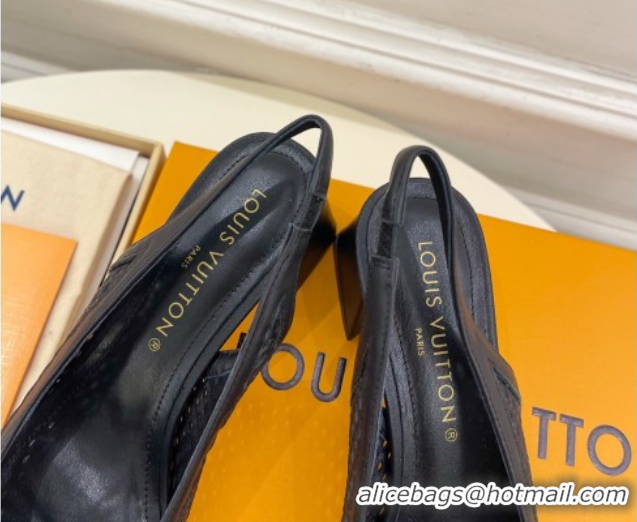 Hot Style Louis Vuitton Shake Slingback Pumps 5.5cm in Perforated Calf Leather 1AD0BX Black 0829099