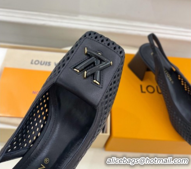 Hot Style Louis Vuitton Shake Slingback Pumps 5.5cm in Perforated Calf Leather 1AD0BX Black 0829099