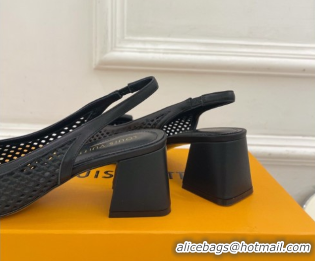 Hot Style Louis Vuitton Shake Slingback Pumps 5.5cm in Perforated Calf Leather 1AD0BX Black 0829099