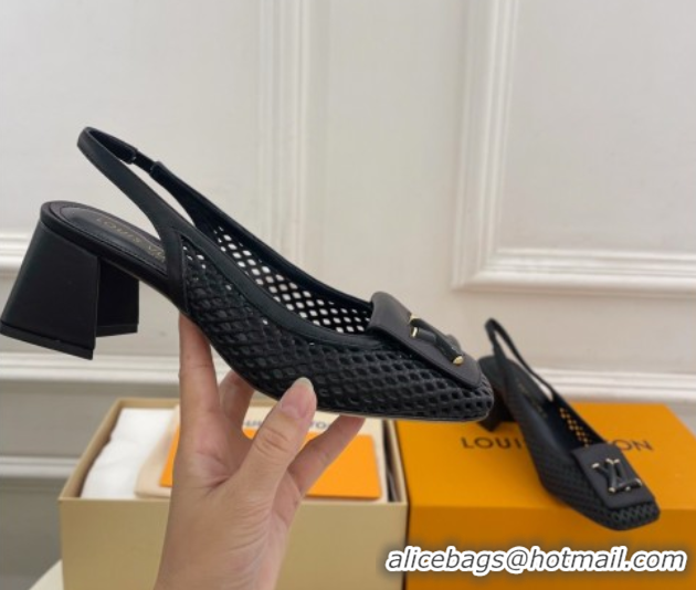 Hot Style Louis Vuitton Shake Slingback Pumps 5.5cm in Perforated Calf Leather 1AD0BX Black 0829099