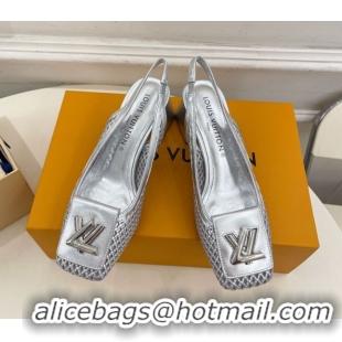 Low Cost Louis Vuitton Shake Slingback Pumps 5.5cm in Perforated Metallic Leather 1AD0BX Silver 0829100