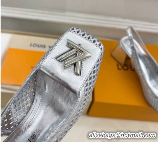 Low Cost Louis Vuitton Shake Slingback Pumps 5.5cm in Perforated Metallic Leather 1AD0BX Silver 0829100