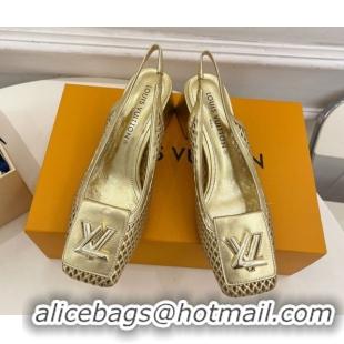 Stylish Louis Vuitton Shake Slingback Pumps 5.5cm in Perforated Metallic Leather 1AD0BX Gold 0829101
