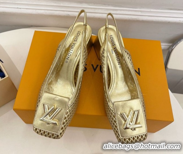 Stylish Louis Vuitton Shake Slingback Pumps 5.5cm in Perforated Metallic Leather 1AD0BX Gold 0829101