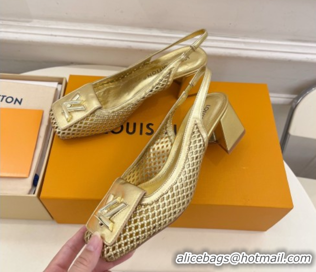 Stylish Louis Vuitton Shake Slingback Pumps 5.5cm in Perforated Metallic Leather 1AD0BX Gold 0829101