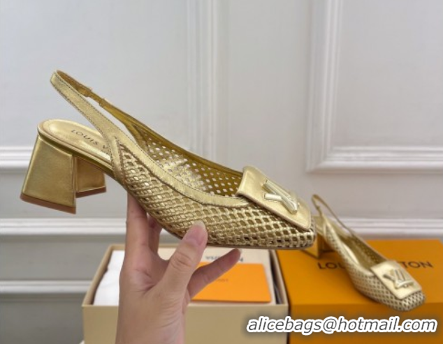 Stylish Louis Vuitton Shake Slingback Pumps 5.5cm in Perforated Metallic Leather 1AD0BX Gold 0829101