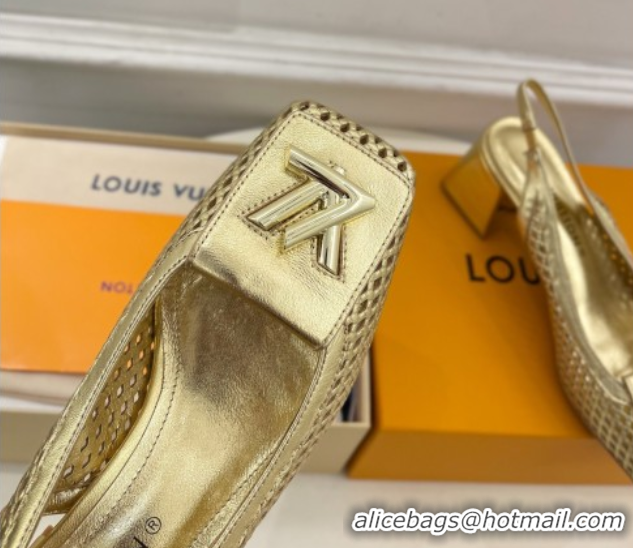 Stylish Louis Vuitton Shake Slingback Pumps 5.5cm in Perforated Metallic Leather 1AD0BX Gold 0829101