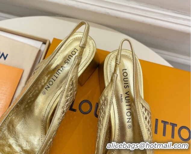Stylish Louis Vuitton Shake Slingback Pumps 5.5cm in Perforated Metallic Leather 1AD0BX Gold 0829101