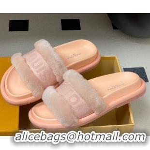 Top Grade Louis Vuitton Wool and Fabric Flat Slides Sandal Light Pink 2025 LV082904 0829103