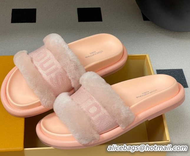 Top Grade Louis Vuitton Wool and Fabric Flat Slides Sandal Light Pink 2025 LV082904 0829103