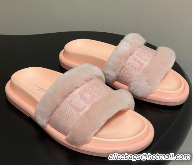 Top Grade Louis Vuitton Wool and Fabric Flat Slides Sandal Light Pink 2025 LV082904 0829103